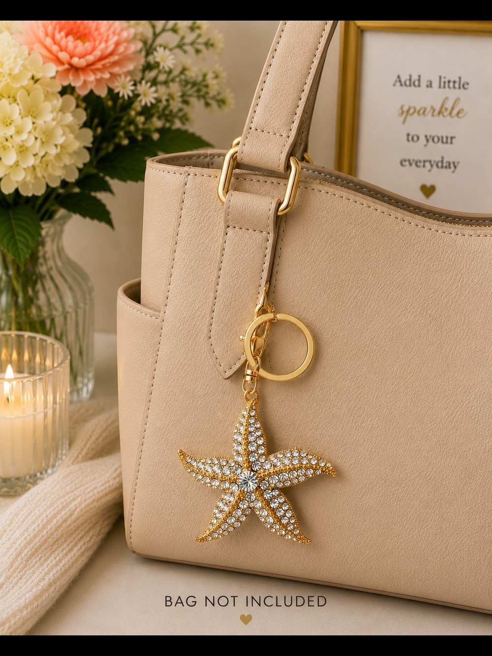 Gold Starfish Crystal Keychain - Picture 2 of 2